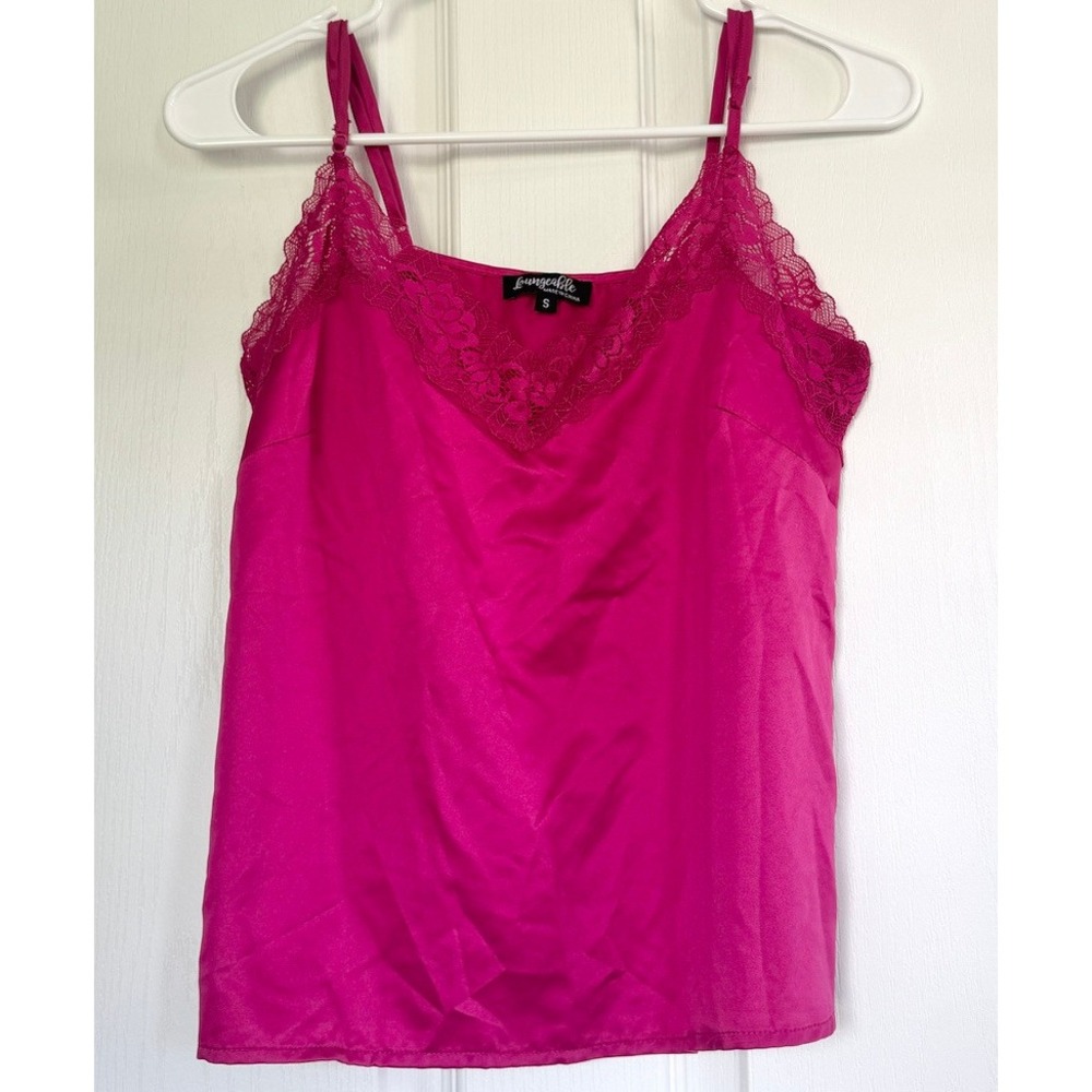Pink Satin Lace Trim Camisole Top  barbiecore Y2K festival coquette fairy Small